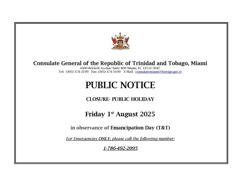 Closure of Office - Emancipation Day