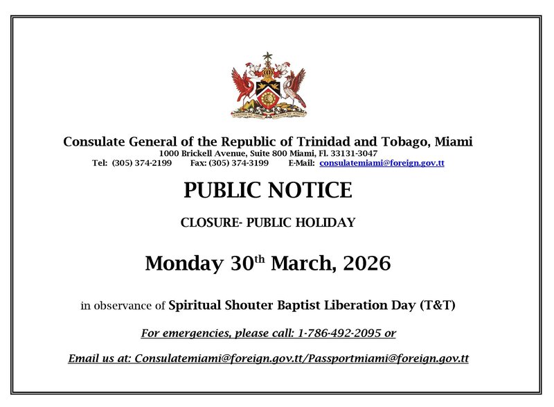Closure of Office - Shouter Baptist Liberation Day