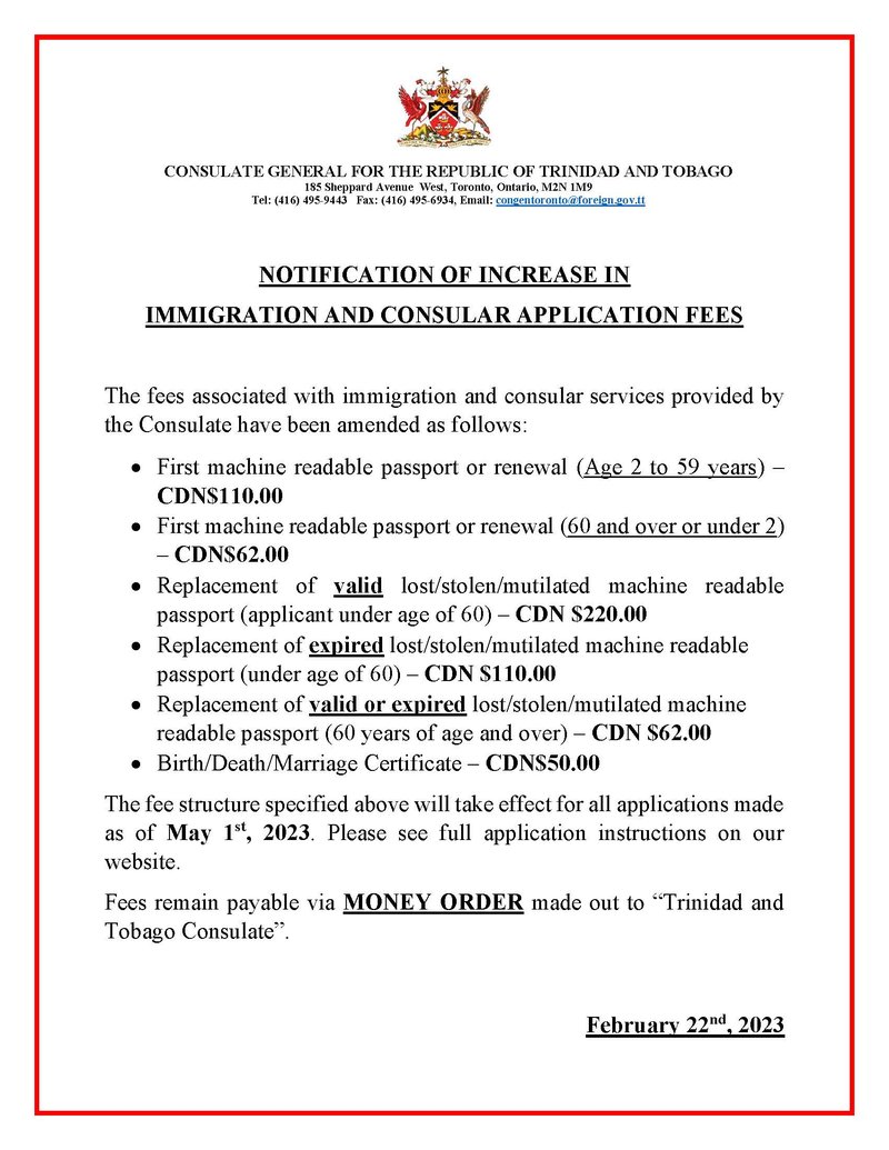 Notice re change in fees 2023