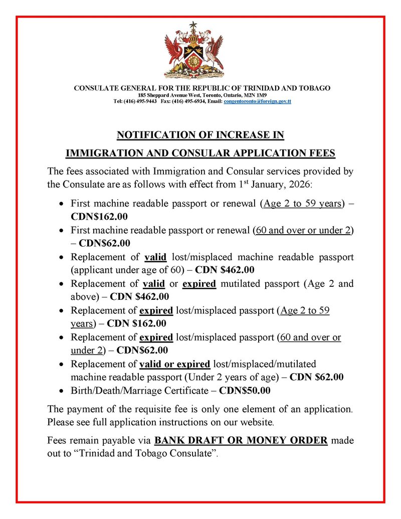 Notice re change in fees amended re mutilated fees