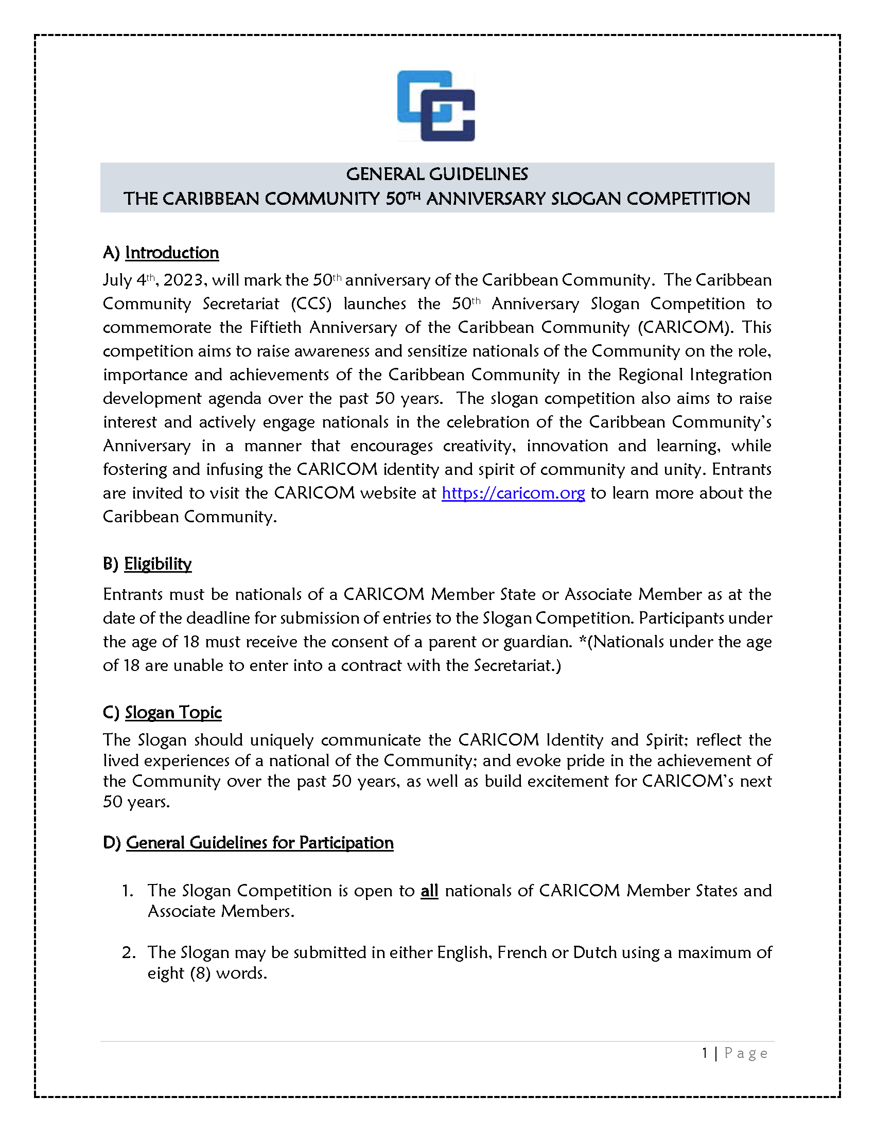 TT CARISEC CARICOM 50 Anniversary Slogan Competition General Guidelines 9 Aug 2022_Page_1