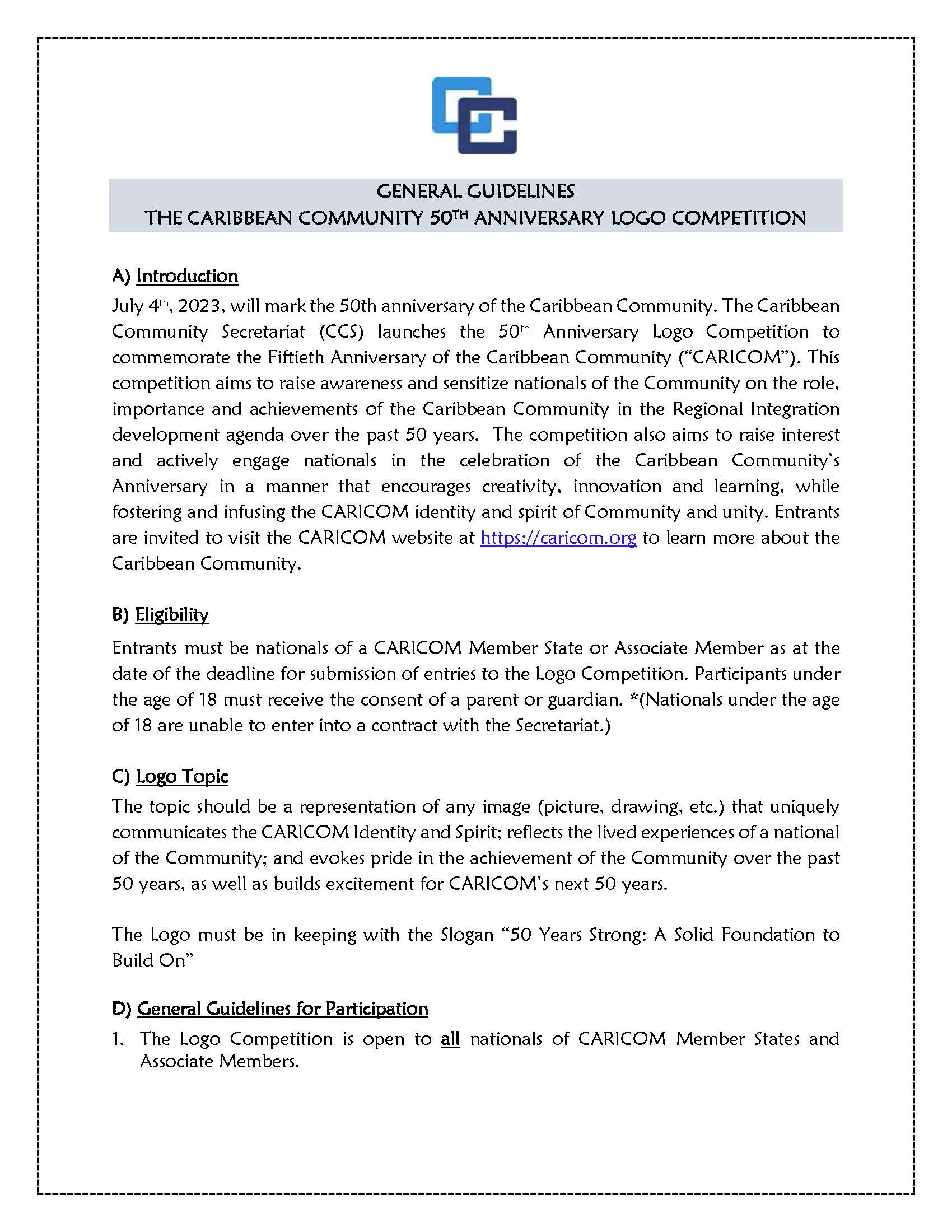 TT CARISEC CARICOM's 50 Anniversary Logo Competition General Guidelines  9 Aug 2022 - FINAL - REV_Page_1