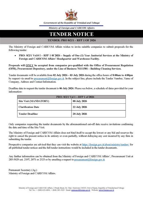 Tender for Newspaper Article - Janitorial